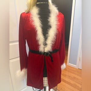 Secret Treasures Red Velvet Santa Jacket – Size 2X – Feather Trim Top